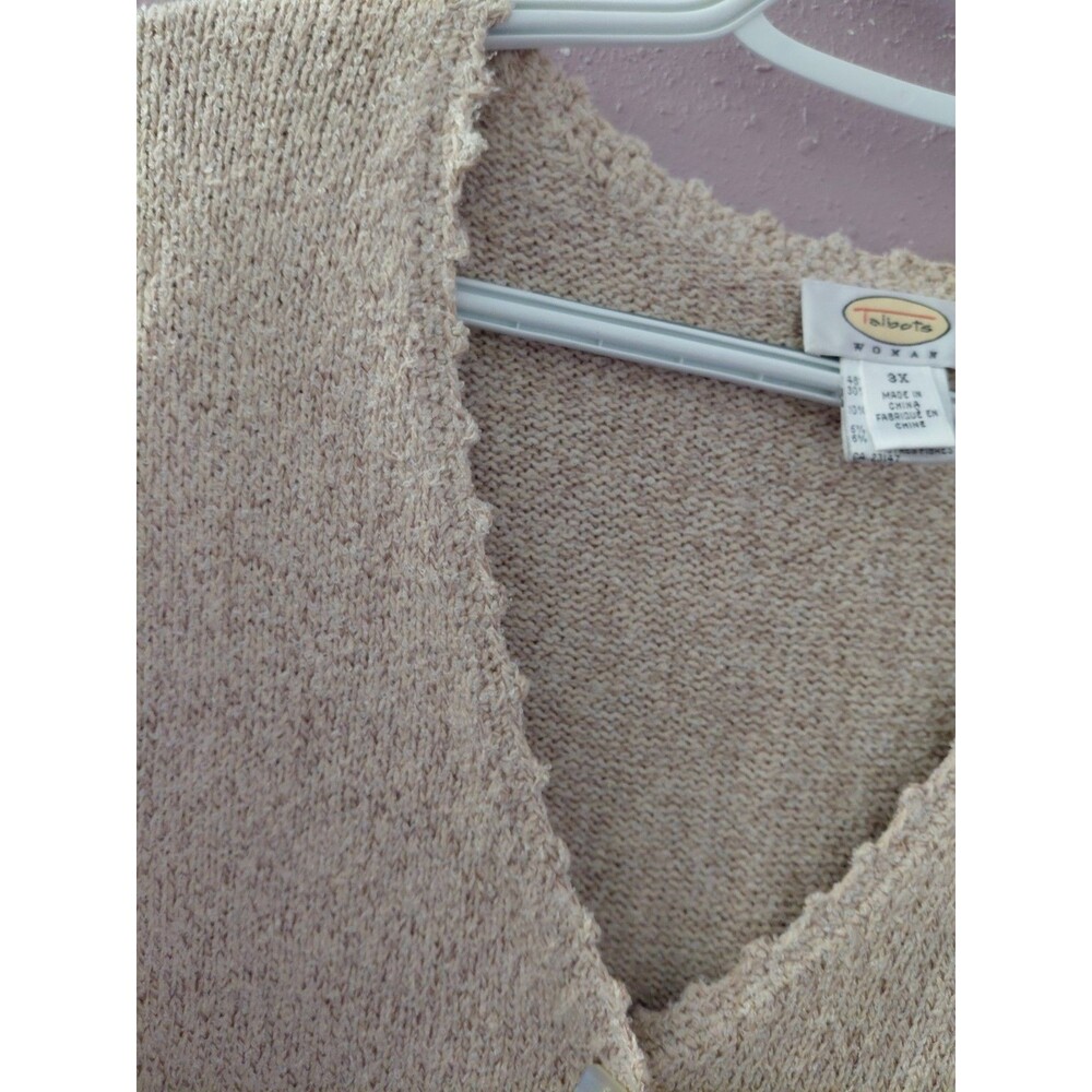 VTG Talbots Cardigan Tan Floral Silk Blend Cottagecore Knit MoP Buttons Sz 3X - Picture 3 of 13